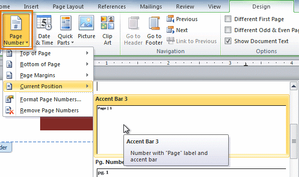 Click Current Position and select the desired style