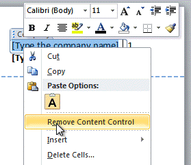 Click Remove Content Control
