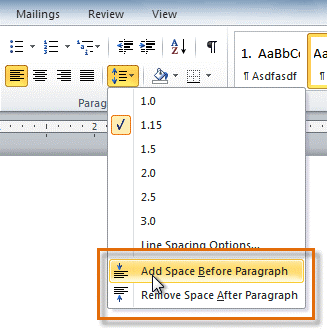 Click the Line and Paragraph Spacing command