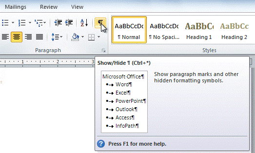 Click the ShowHide 1