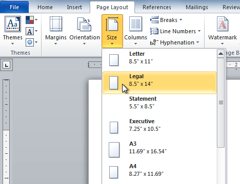 Click the Size command and a drop down menu will appear