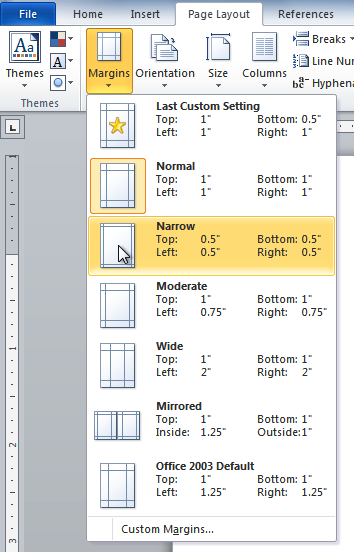 Click the predefined margin size you desire