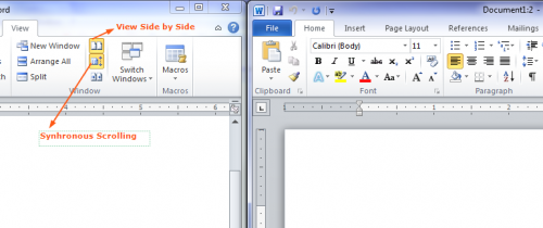 Clicking View Side by Side will allow you to compare two documents at once