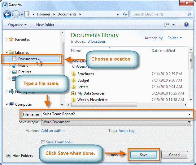 Enter a name for the document and click Save