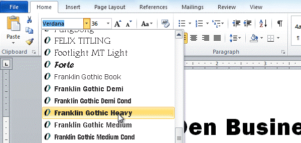 Move the mouse pointer over the various fonts
