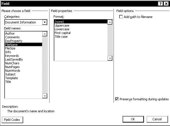 Place the insertion point where you want the field to appear