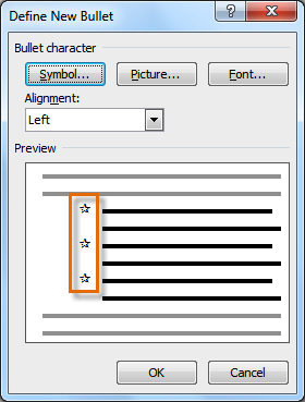 Preview section of the Define New Bullet dialog box