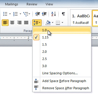 Select the desired spacing option from the drop down menu