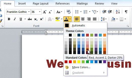 Select the font colour you wish to use