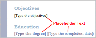 Templates include placeholder text that is surrounded by brackets