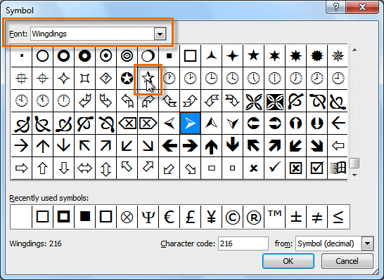 The Wingdings and Symbol fonts