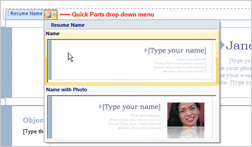 Word templates may include separate Quick Parts sections