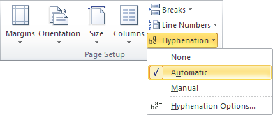 click Hyphenation and then choose Automatic
