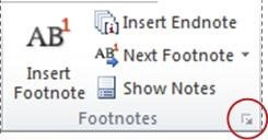 click the Footnote Endnote Dialog Box Launcher 1