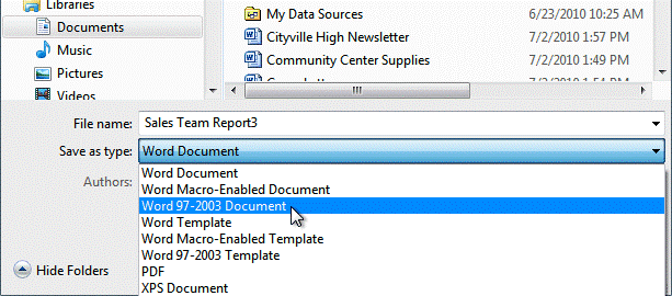 select Word 97 2003 Document