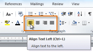 select one of the four alignment options from the Paragraph group