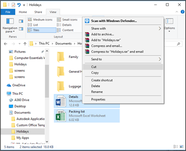 Cutting files to move