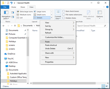 Pasting files into the folder General Health