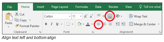 Align text left and bottom align