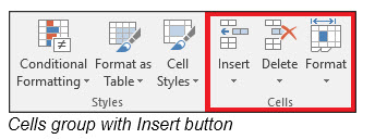 Cells group with Insert button