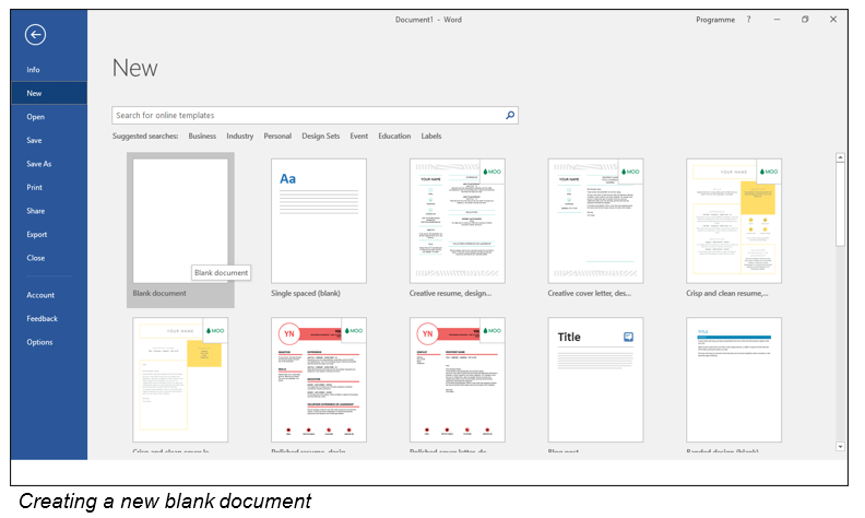 Creating a new blank document