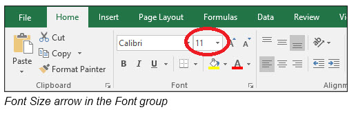 Font Size arrow in the Font group
