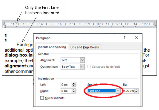 Indent paragraphs – first line