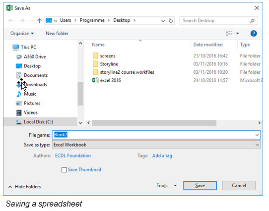 Saving a spreadsheet