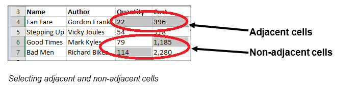 Selecting adjacent and non adjacent cells