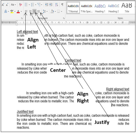 click the Align Left Align Right Center or Justify buttons