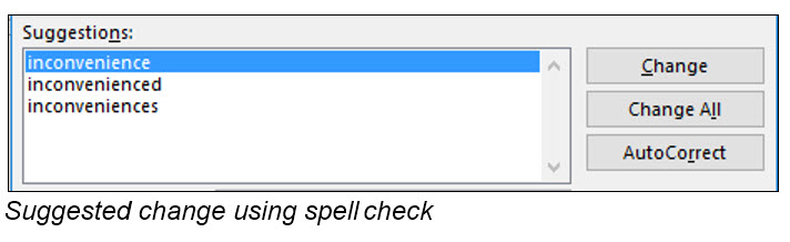 Suggested change using spell check